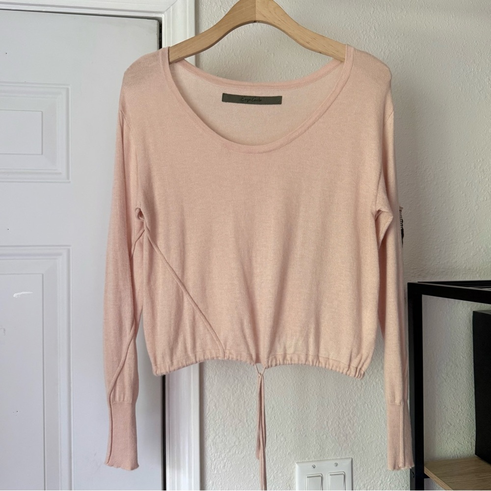 ENZA COSTA peach cashmere blend scoop soft boxy cropped pullover sweater top